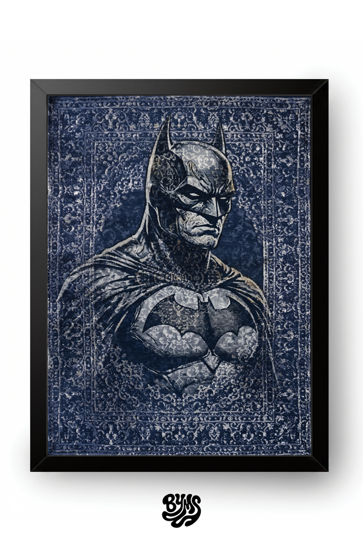 Batman Tapestry Blue Frame framed wall art by BYMS